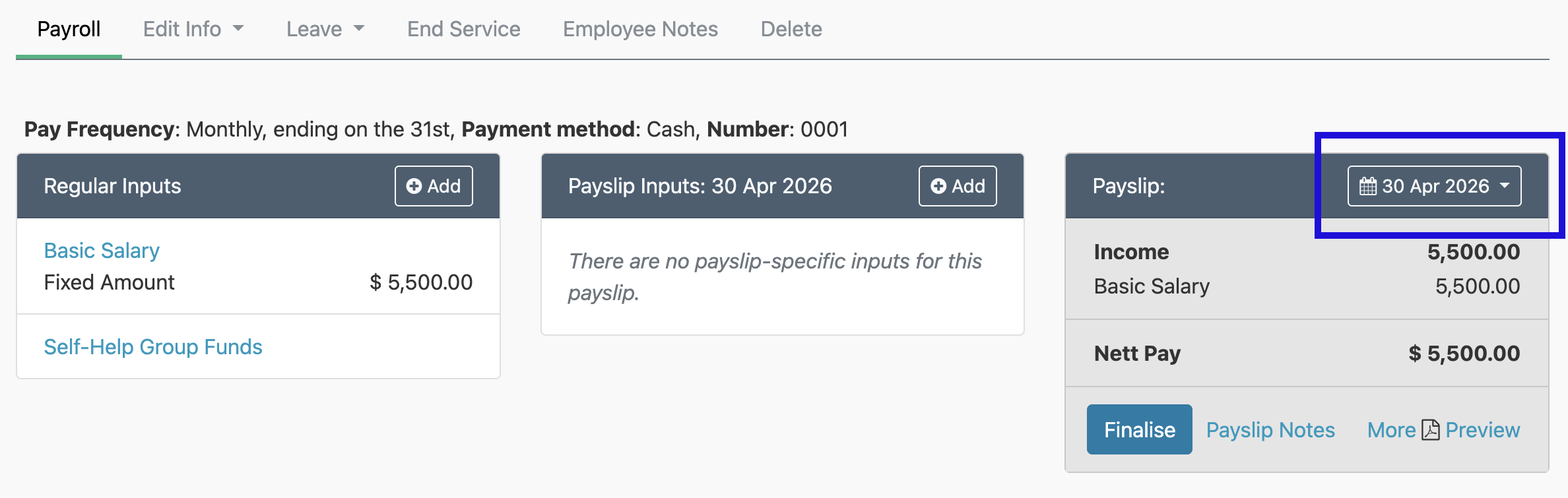 Where to find the payslip date